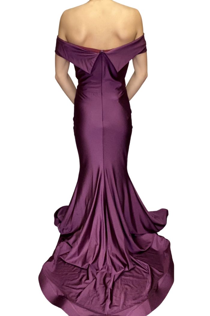 Style 595 Jessica Angel Size 4 Off The Shoulder Purple Floor Length Maxi on Queenly