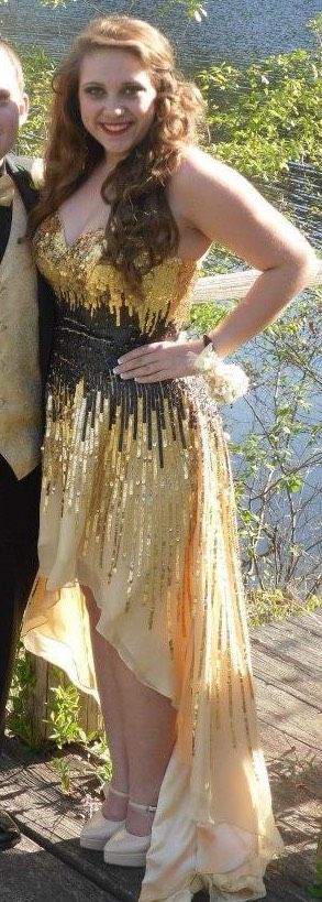 La Femme Size 8 Prom Strapless Gold Dress With Train on Queenly