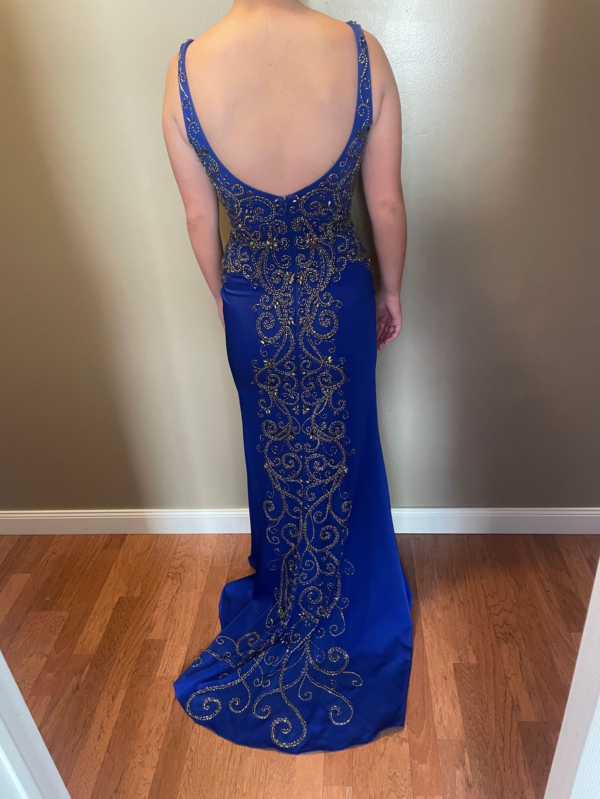 Brianna Blair Size 2 Prom Plunge Sequined Blue Mermaid Dress on Queenly