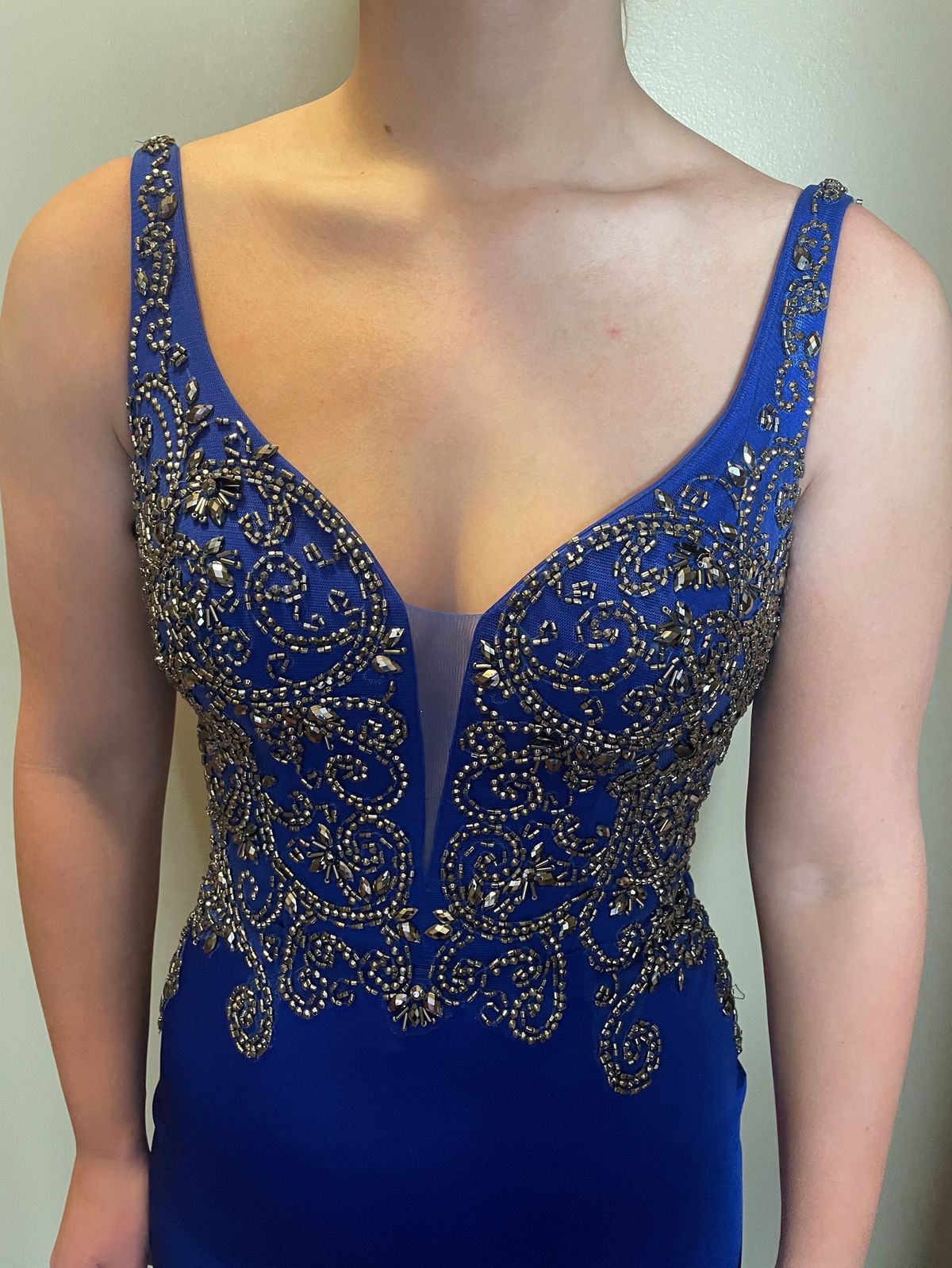 Brianna Blair Size 2 Prom Plunge Sequined Blue Mermaid Dress on Queenly