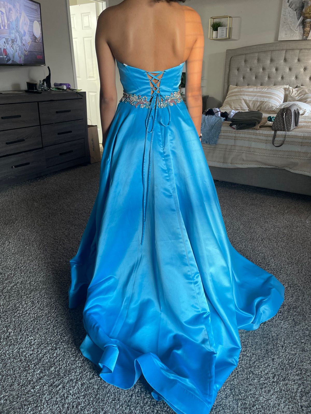 Rachel Allan Size 4 Pageant Strapless Blue Ball Gown on Queenly