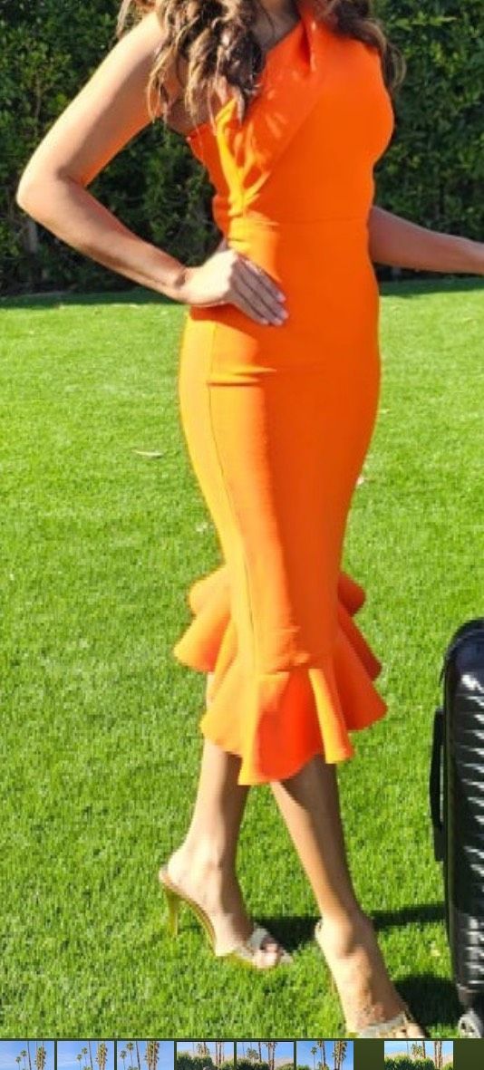 Size 4 One Shoulder Orange Cocktail Dress on Queenly