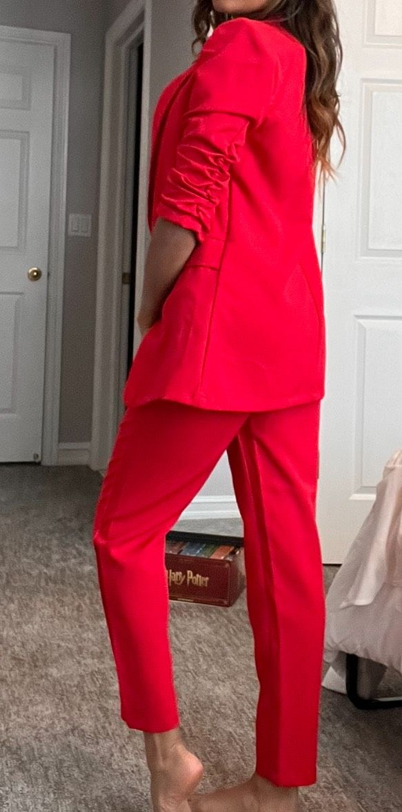 Size 4 Pageant Plunge Red Formal Jumpsuit on Queenly