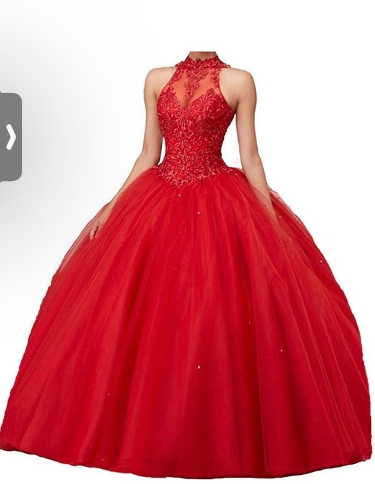 Size 8 Prom Halter Lace Red Ball Gown on Queenly