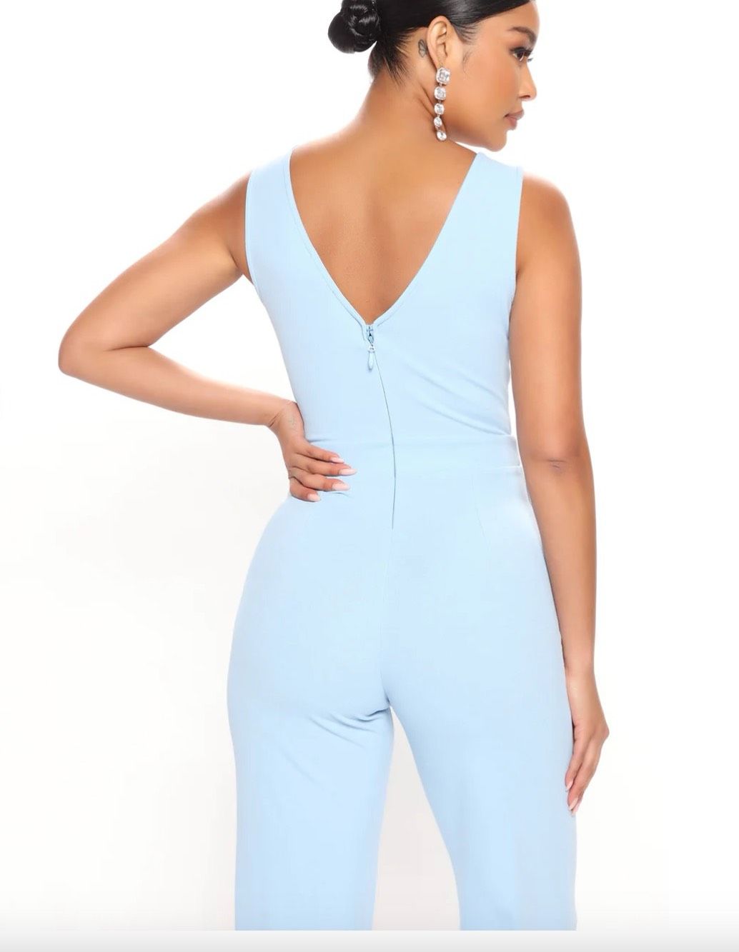 Size S Prom Plunge Light Blue Formal Jumpsuit on Queenly