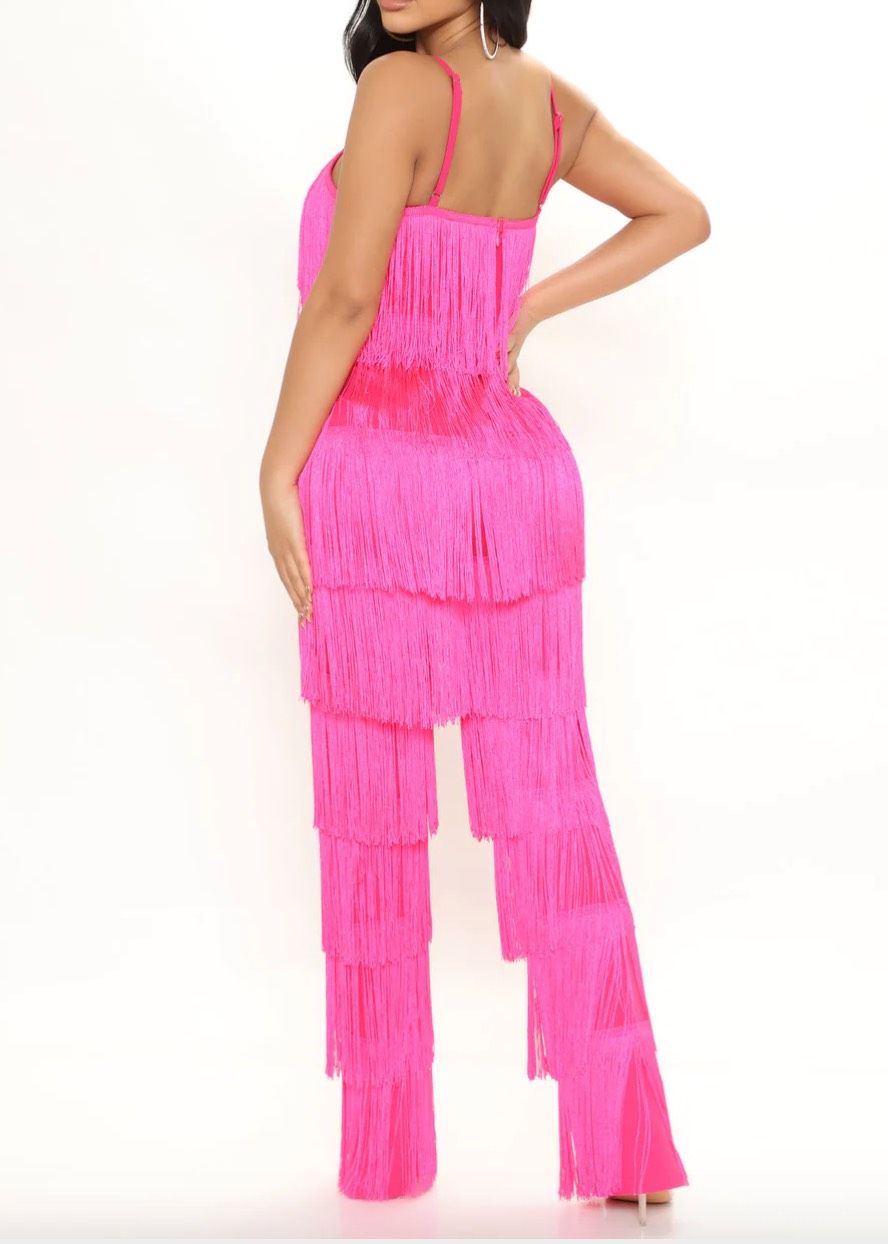 Size S Prom Plunge Pink Formal Jumpsuit on Queenly
