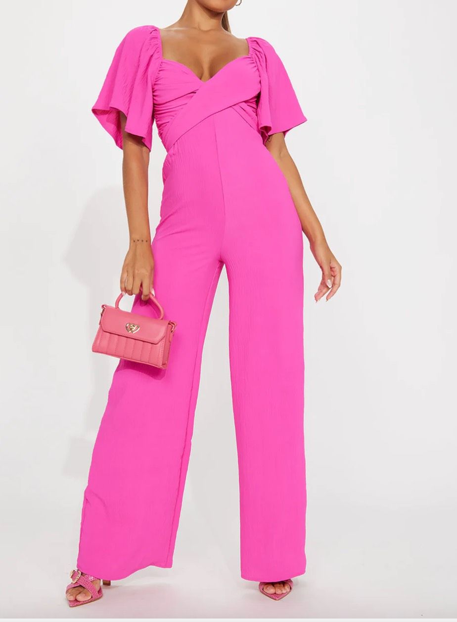Size XS Prom Cap Sleeve Pink Formal Jumpsuit on Queenly