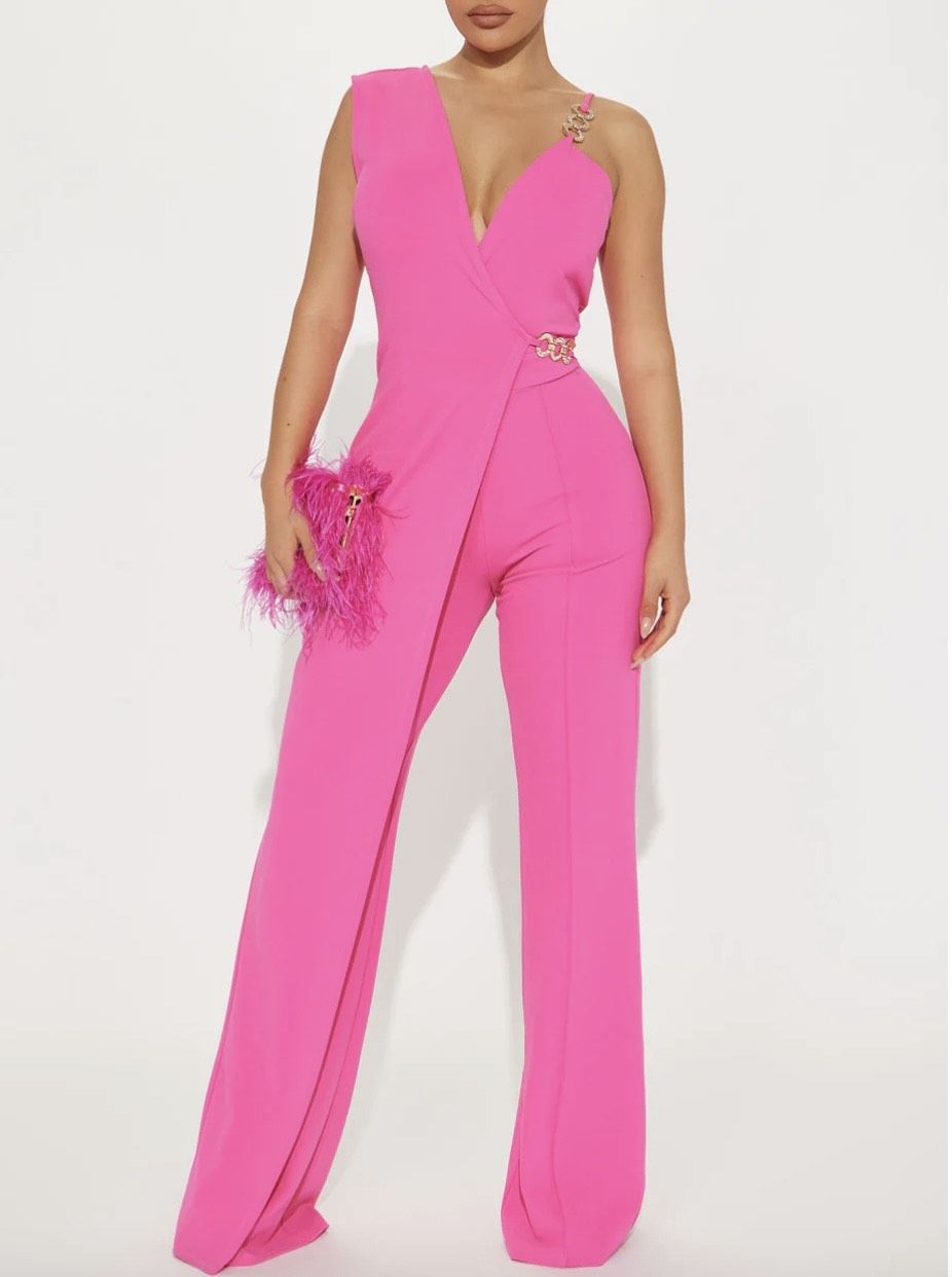 Size XS Prom One Shoulder Pink Formal Jumpsuit on Queenly