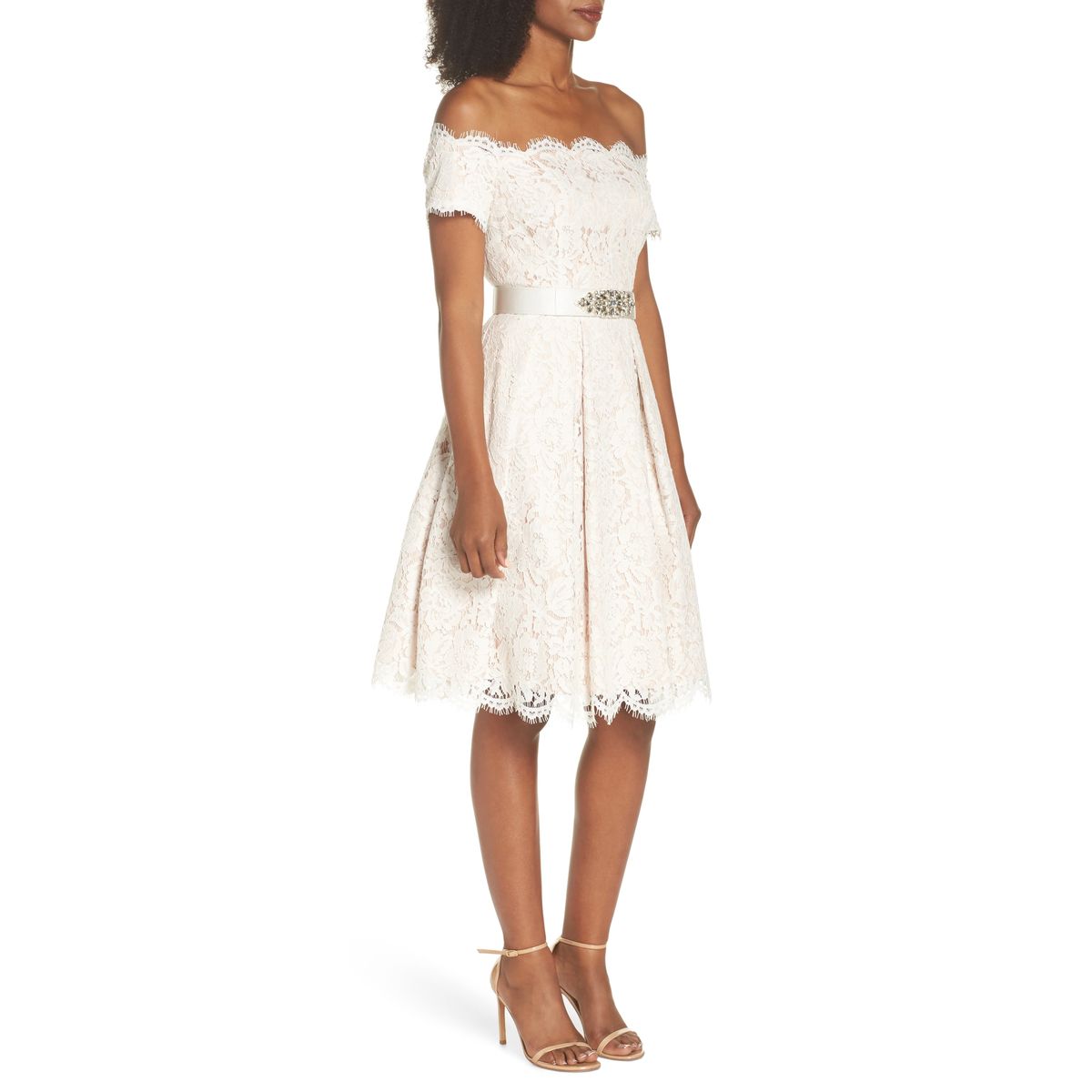 Eliza J Size 10 Homecoming Off The Shoulder Lace White Cocktail Dress on Queenly