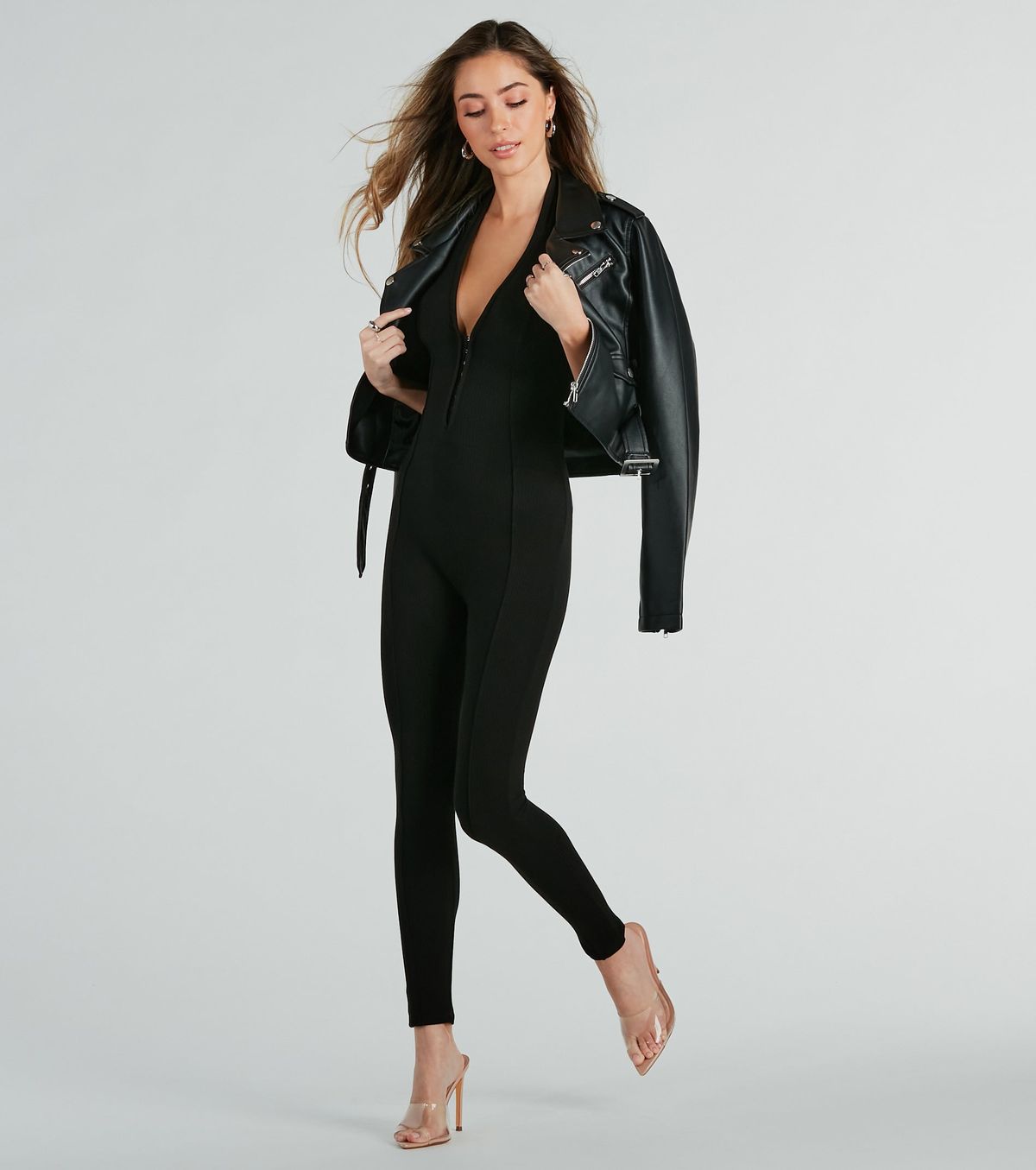 Style 06502-2486 Windsor Size L Plunge Black Formal Jumpsuit on Queenly