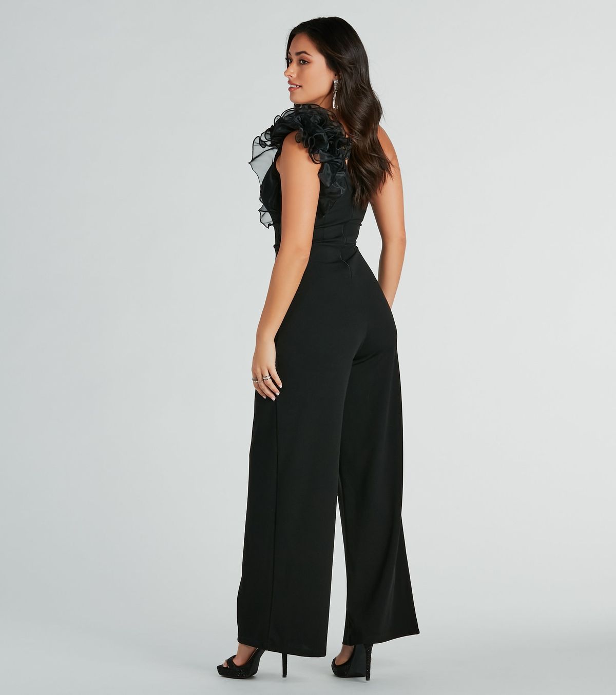 Style 06502-2413 Windsor Size S One Shoulder Black Formal Jumpsuit on Queenly