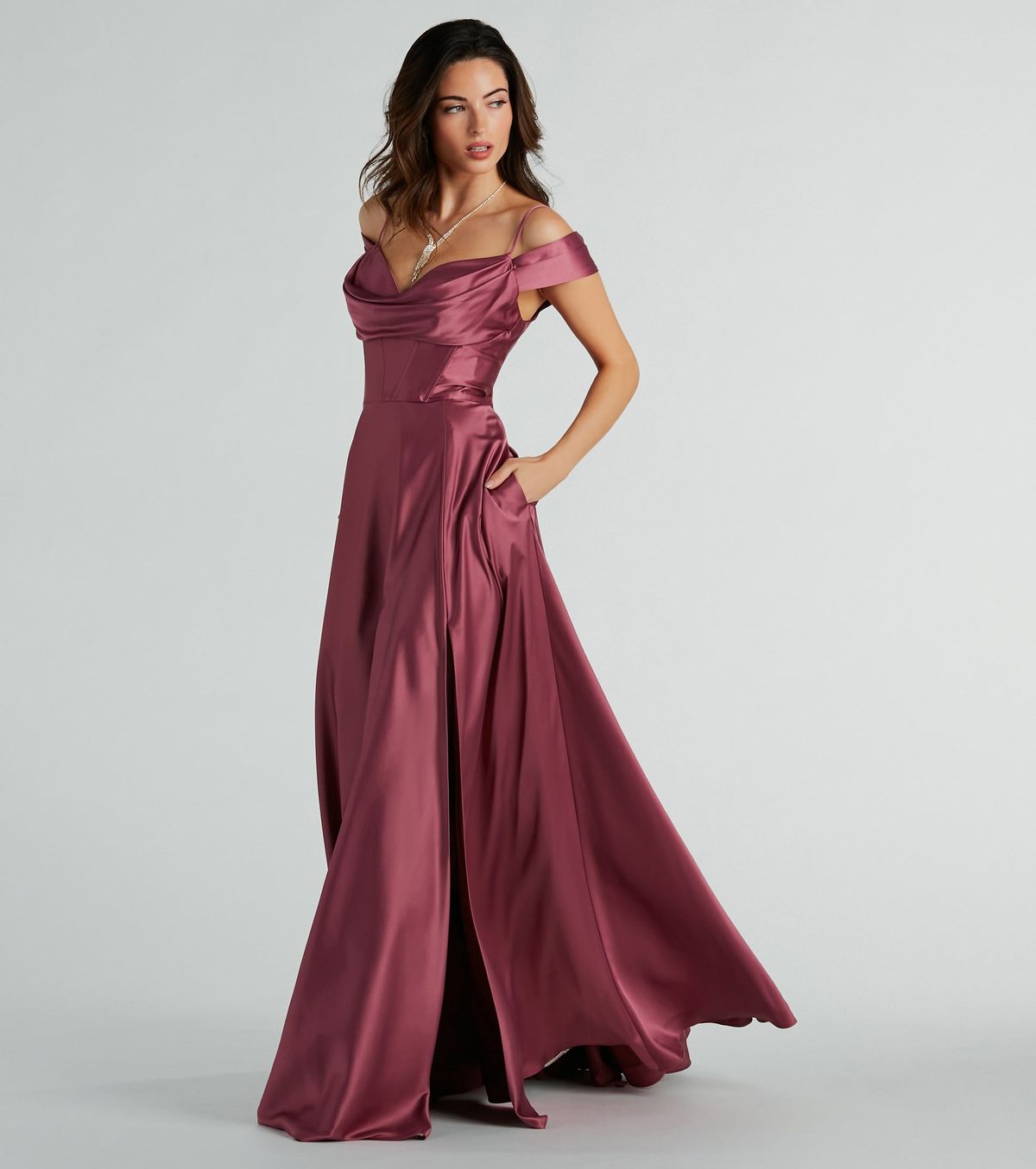 Style 05002-8017 Windsor Size 4 Bridesmaid Satin Blue Side Slit Dress on Queenly