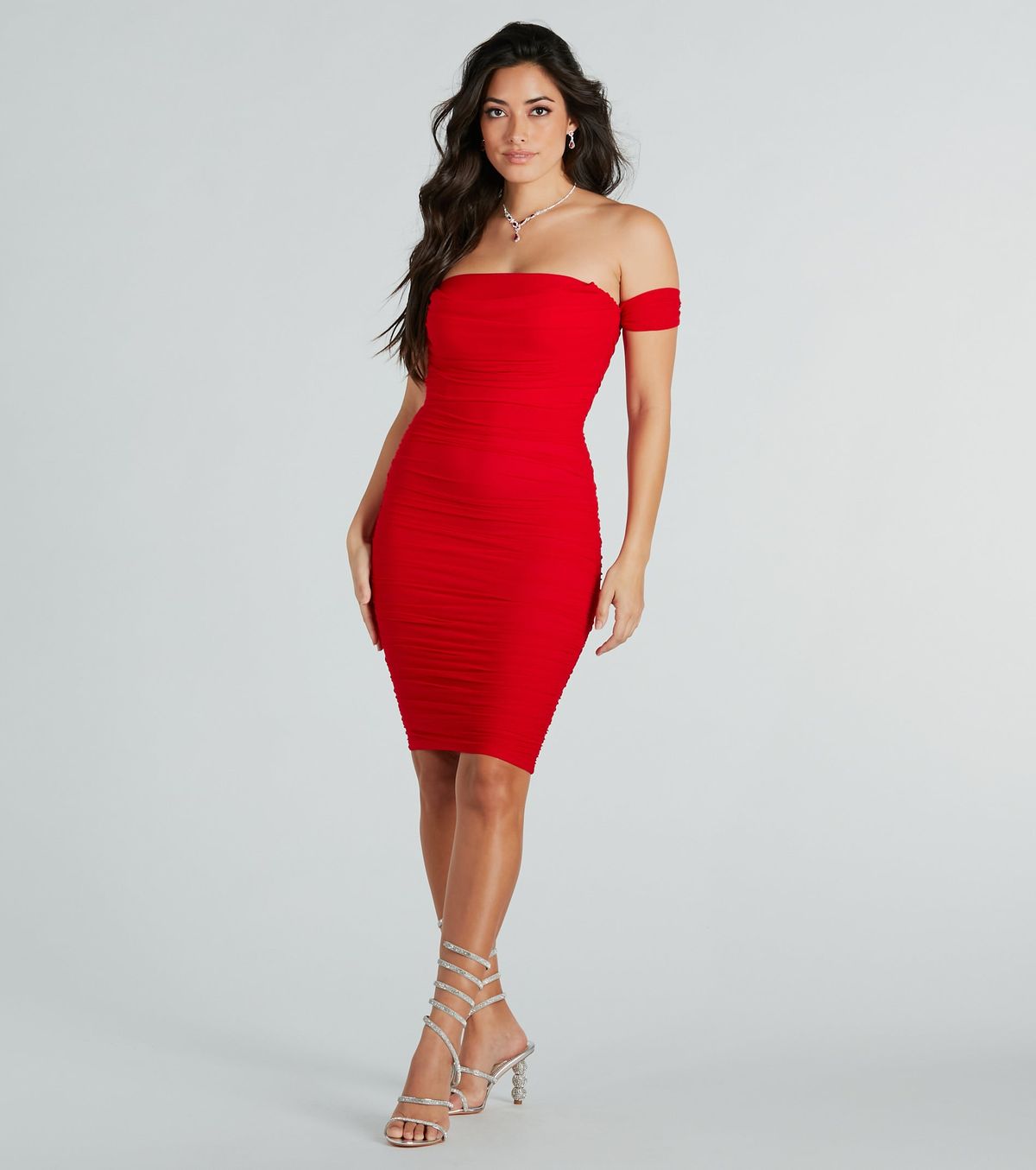 Style 05101-2806 Windsor Size XS Prom Off The Shoulder Sheer Red Cocktail Dress on Queenly