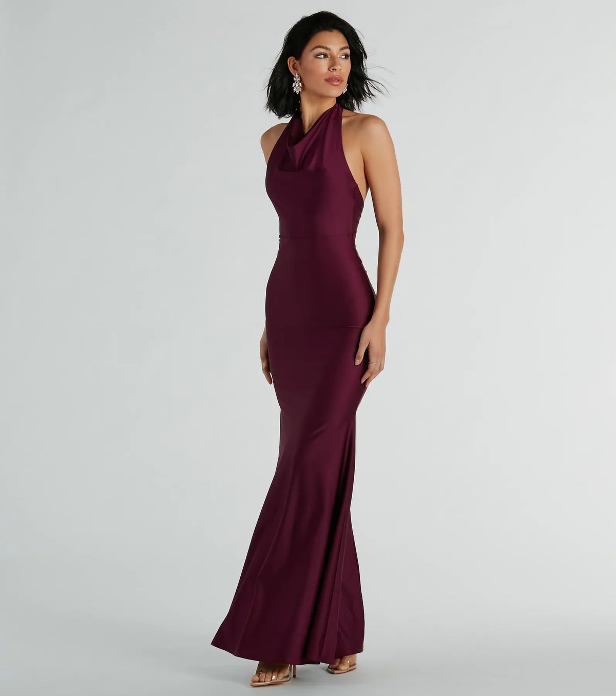 Style 05002-7721 Windsor Size L Bridesmaid Halter Purple Mermaid Dress on Queenly