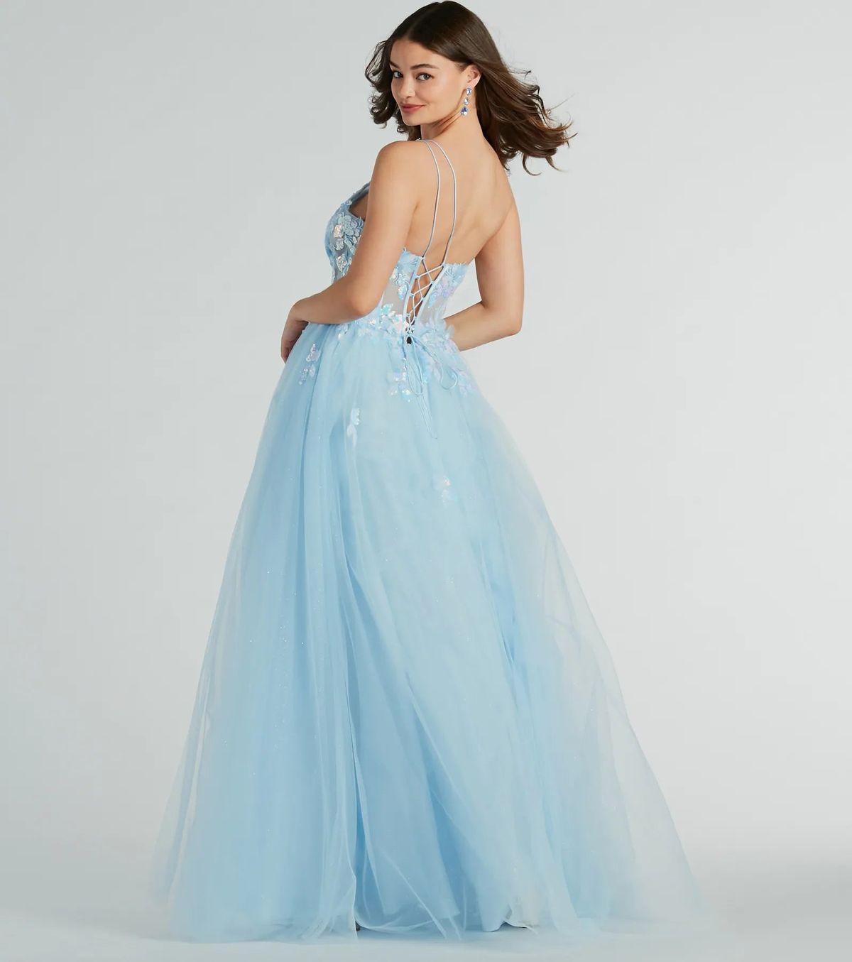 Style 05005-0123 Windsor Size 4 Prom One Shoulder Sequined Blue Side Slit Dress on Queenly