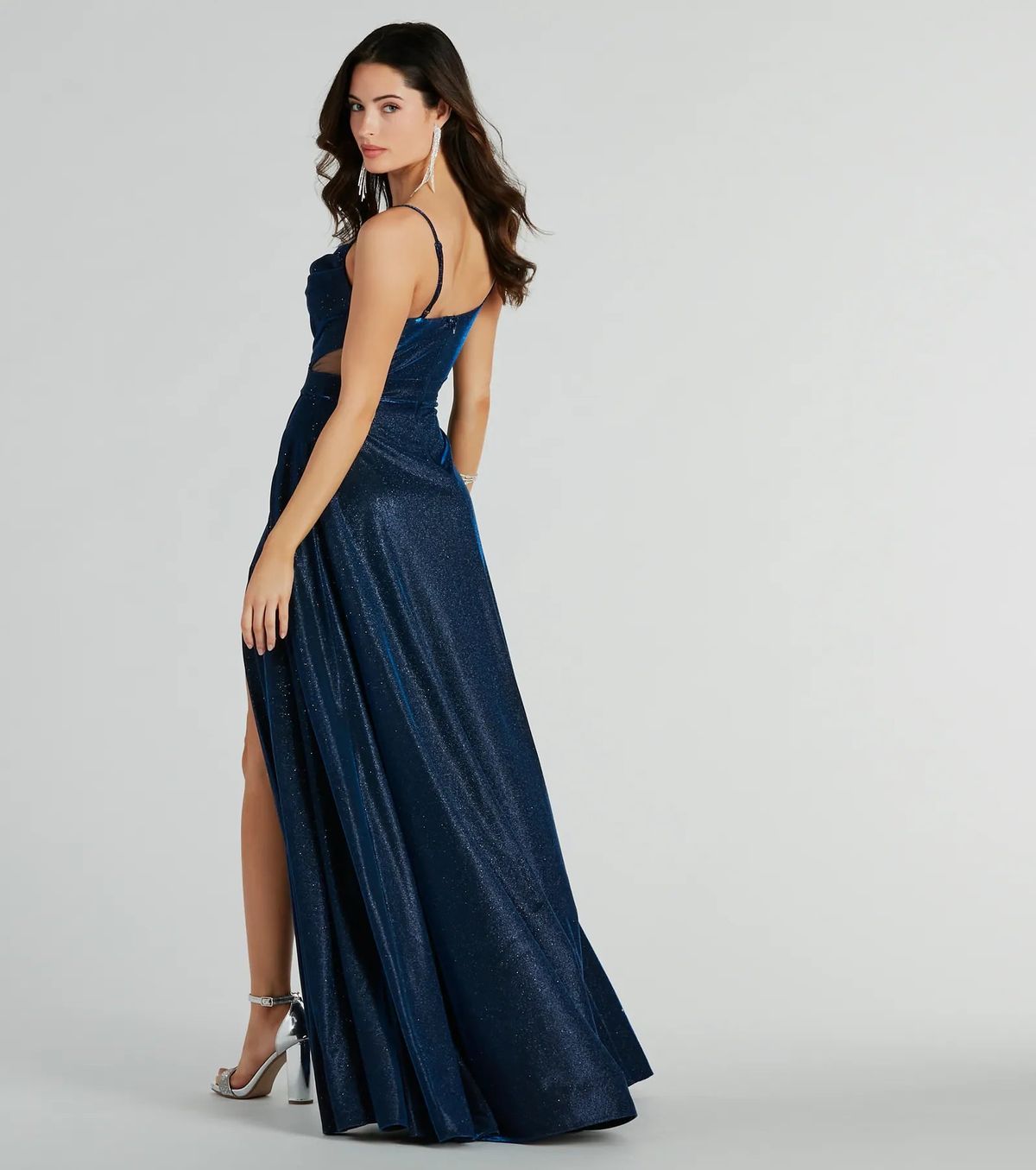 Style 05002-2852 Windsor Size S Prom Sheer Blue Side Slit Dress on Queenly