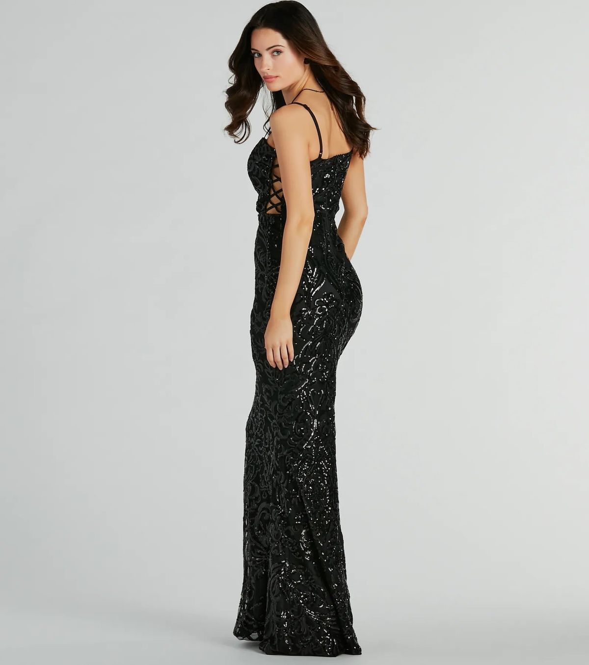 Style 05002-7942 Windsor Size S Prom Sheer Black Mermaid Dress on Queenly