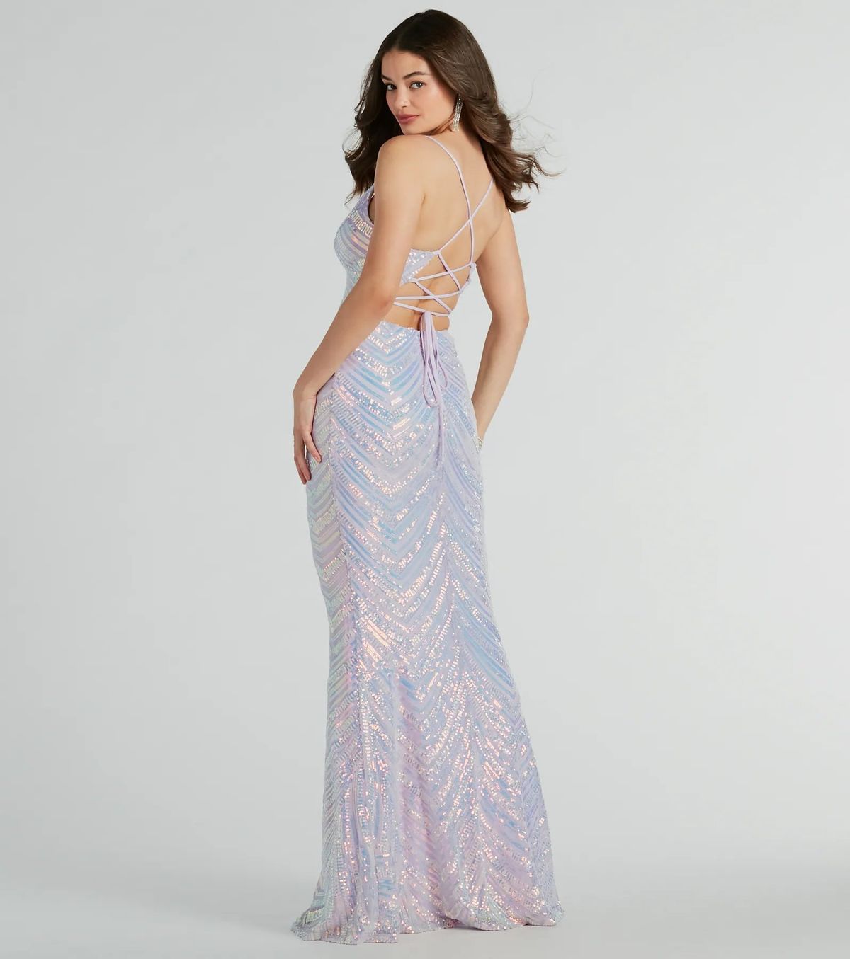 Style 05002-7935 Windsor Size S Prom Sheer Purple Mermaid Dress on Queenly
