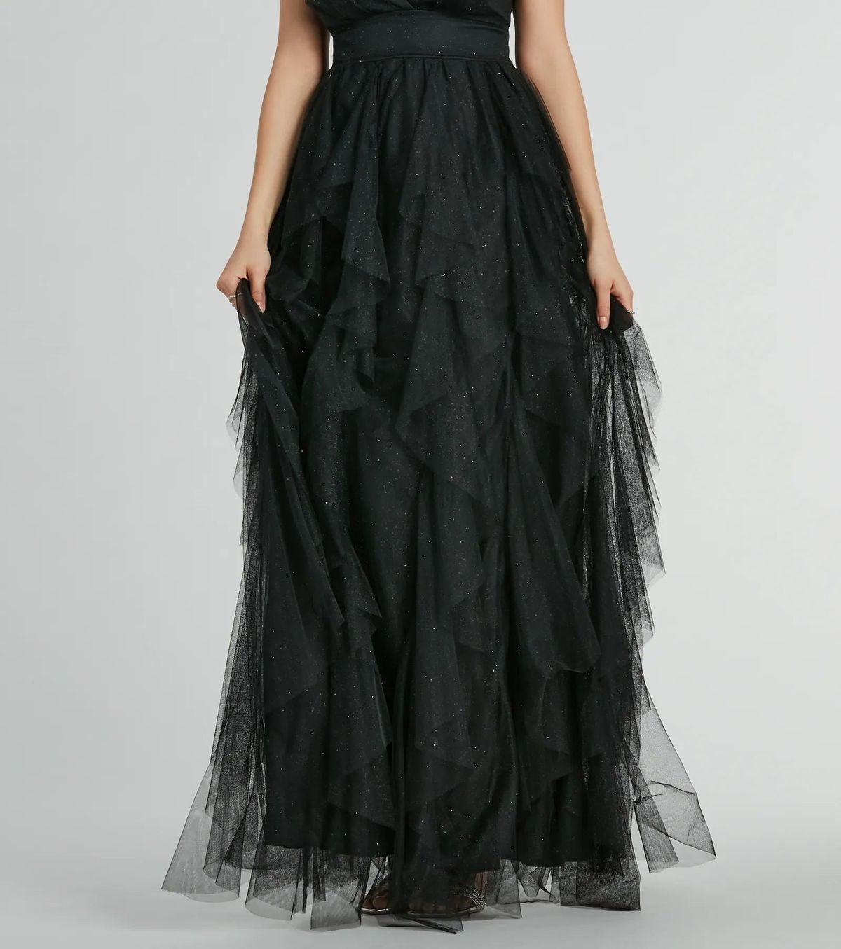 Style 05002-8148 Windsor Size S Prom Plunge Sheer Black Side Slit Dress on Queenly