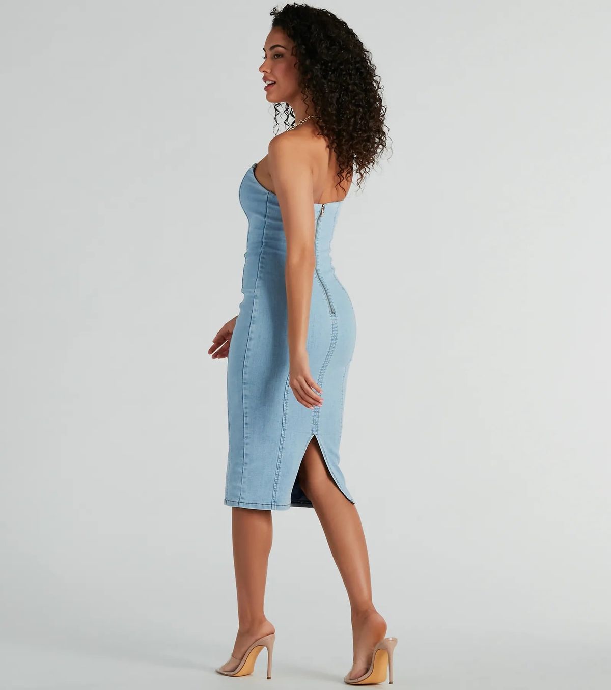 Style 05102-5453 Windsor Size S Strapless Blue Side Slit Dress on Queenly
