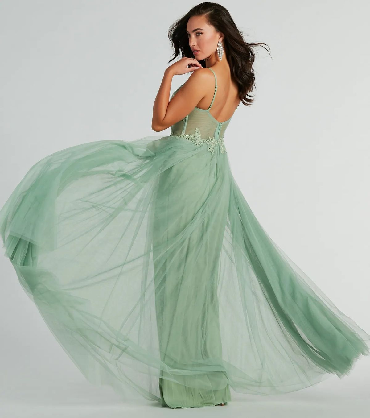 Style 05002-8010 Windsor Size 6 Prom Sheer Green Floor Length Maxi on Queenly