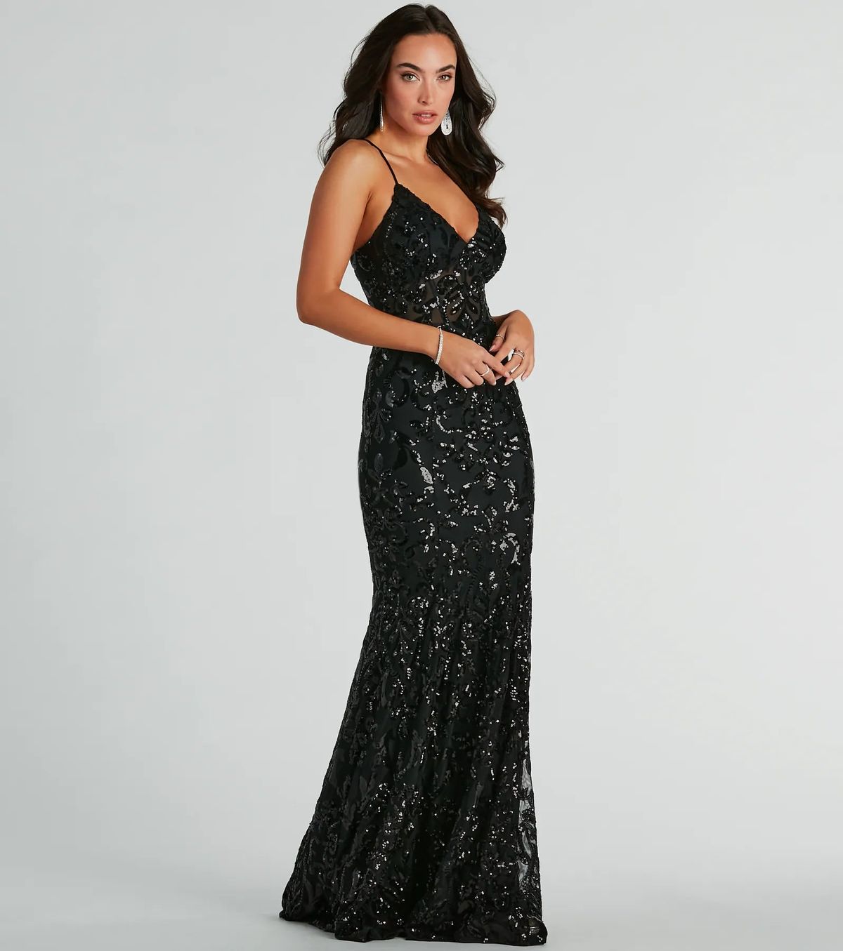 Style 05002-8045 Windsor Size L Bridesmaid Sheer Black Mermaid Dress on Queenly