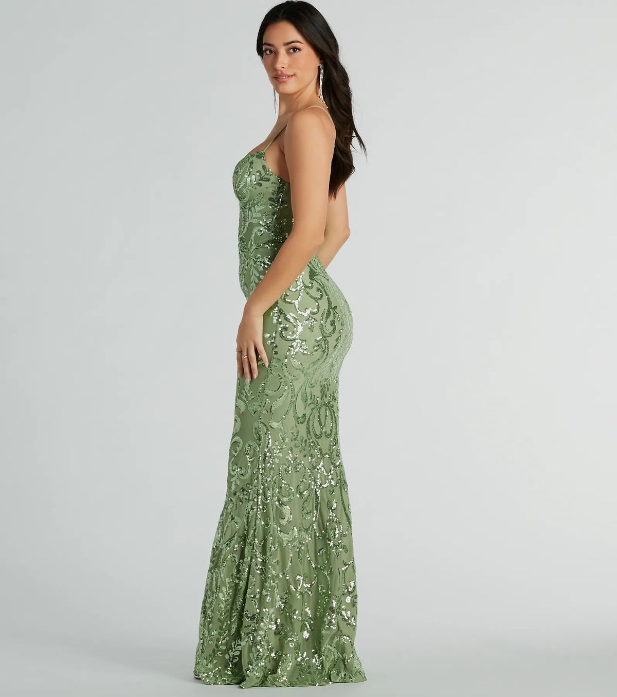Style 05002-8206 Windsor Size XS Bridesmaid Sheer Green Mermaid Dress on Queenly