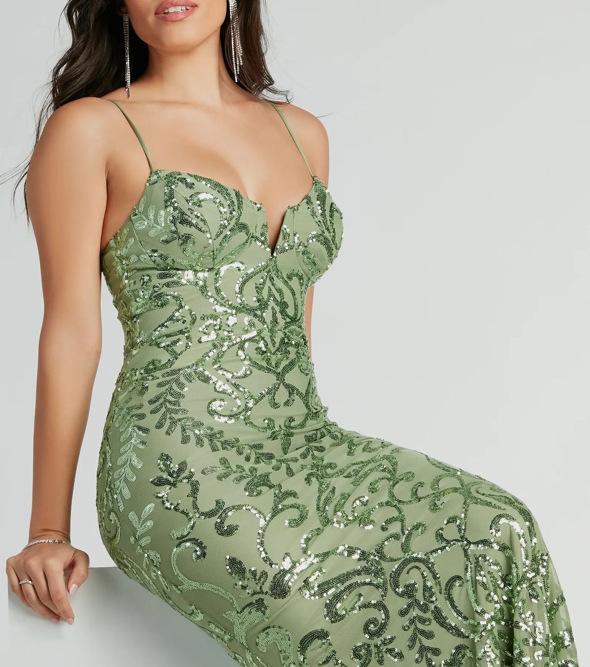 Style 05002-8206 Windsor Size S Bridesmaid Sheer Green Mermaid Dress on Queenly
