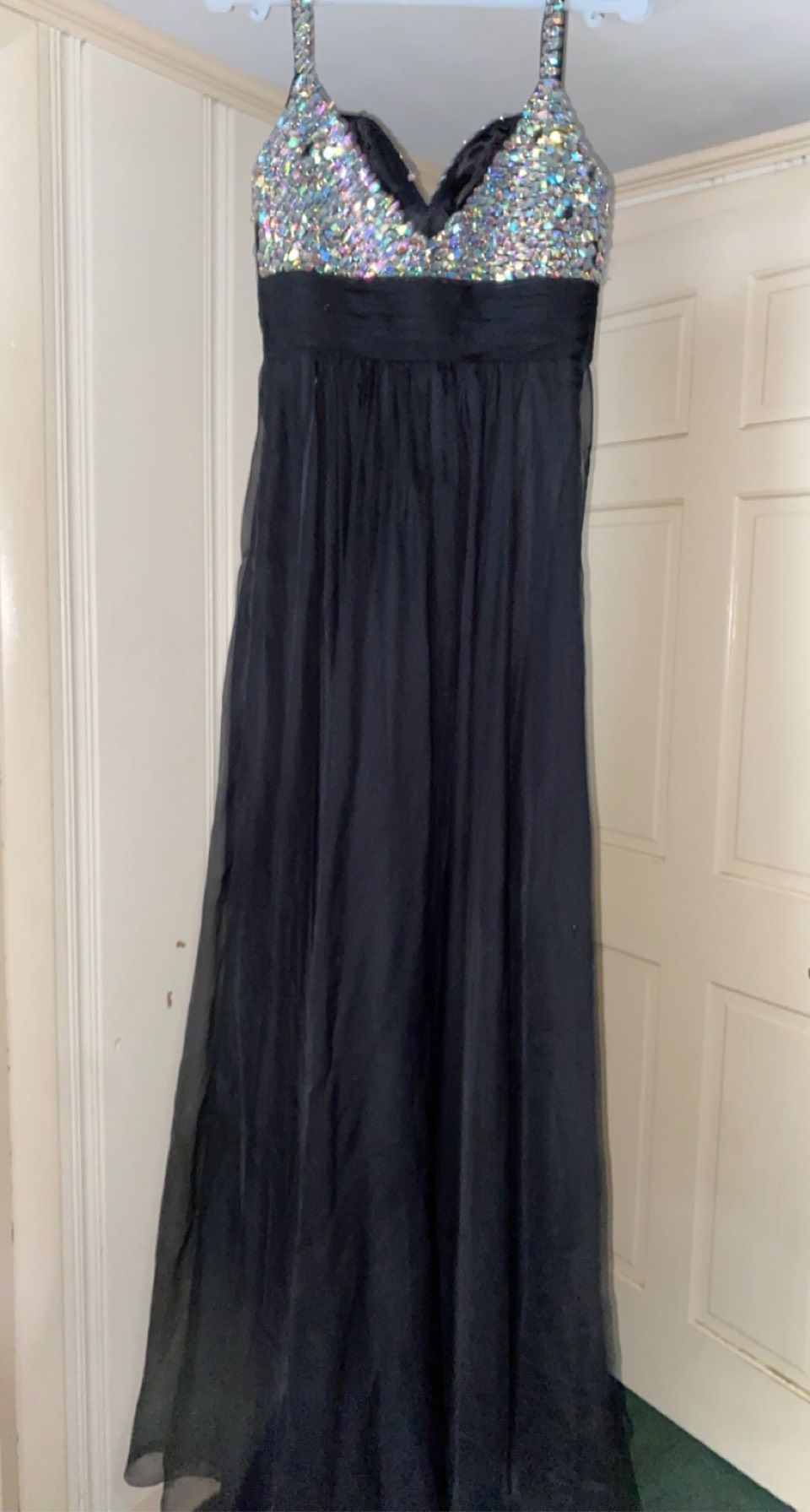 La Femme Size 4 Prom Plunge Sequined Black Floor Length Maxi on Queenly