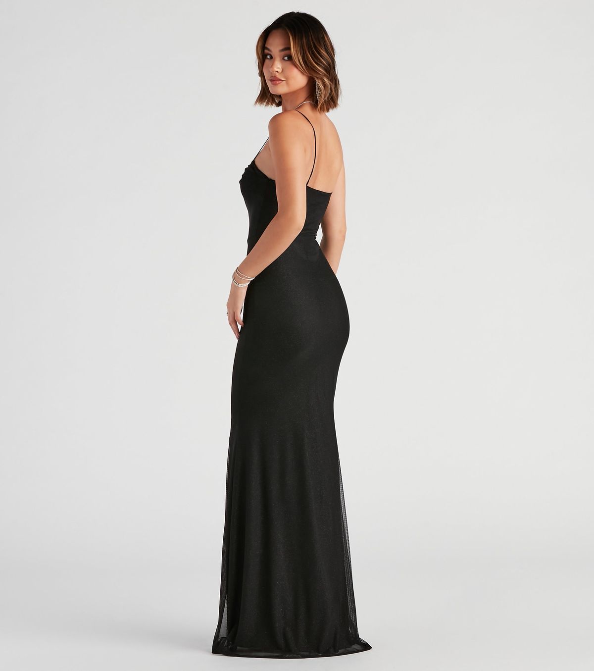 Style 05002-2460 Windsor Size L Bridesmaid Sheer Black Floor Length Maxi on Queenly
