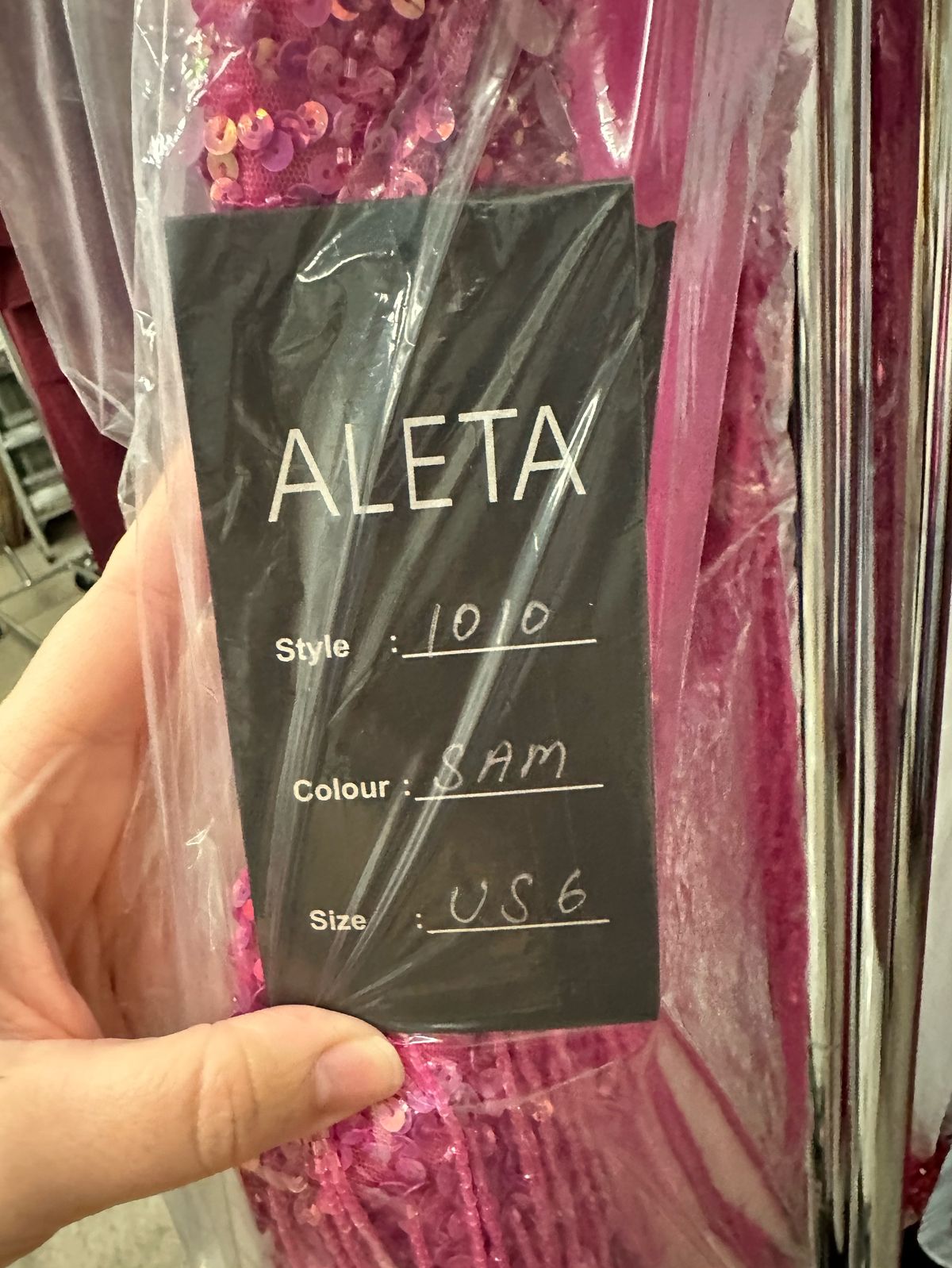 Style 1010 Aleta Size 6 Prom Plunge Sequined Hot Pink Cocktail Dress on Queenly