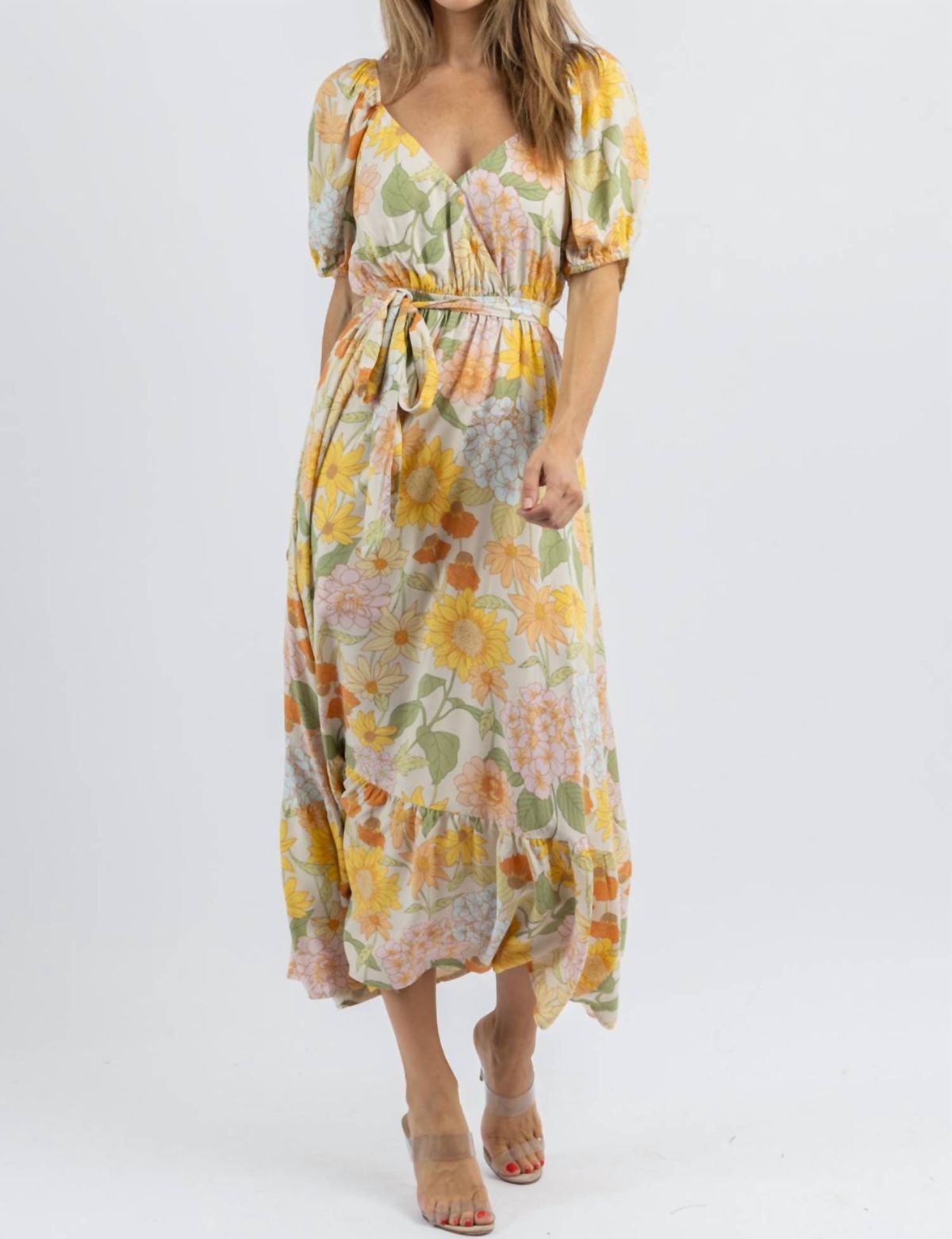 Style 1-1478348638-2696 DRESS FORUM Size L Floral Yellow Floor Length Maxi on Queenly