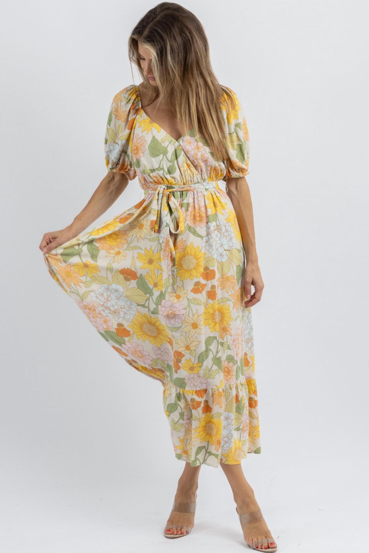 Style 1-1478348638-2696 DRESS FORUM Size L Floral Yellow Floor Length Maxi on Queenly