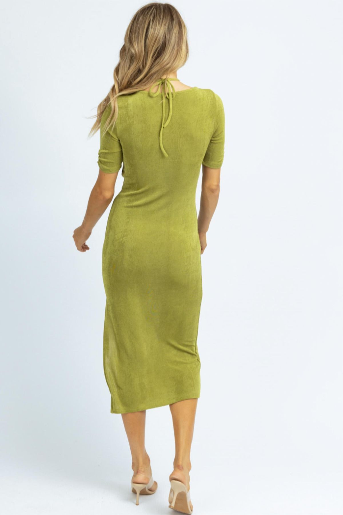 Style 1-2032385271-2696 ENDLESS BLU. Size L Halter Green Side Slit Dress on Queenly