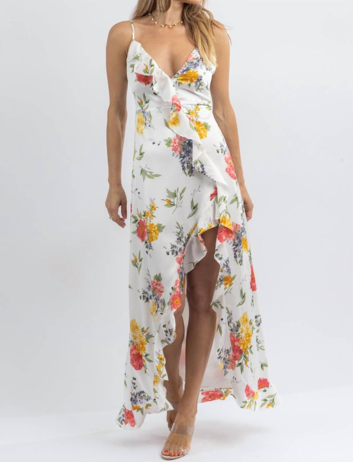 Style 1-2106750394-2696 DRESS FORUM Size L Floral White Side Slit Dress on Queenly
