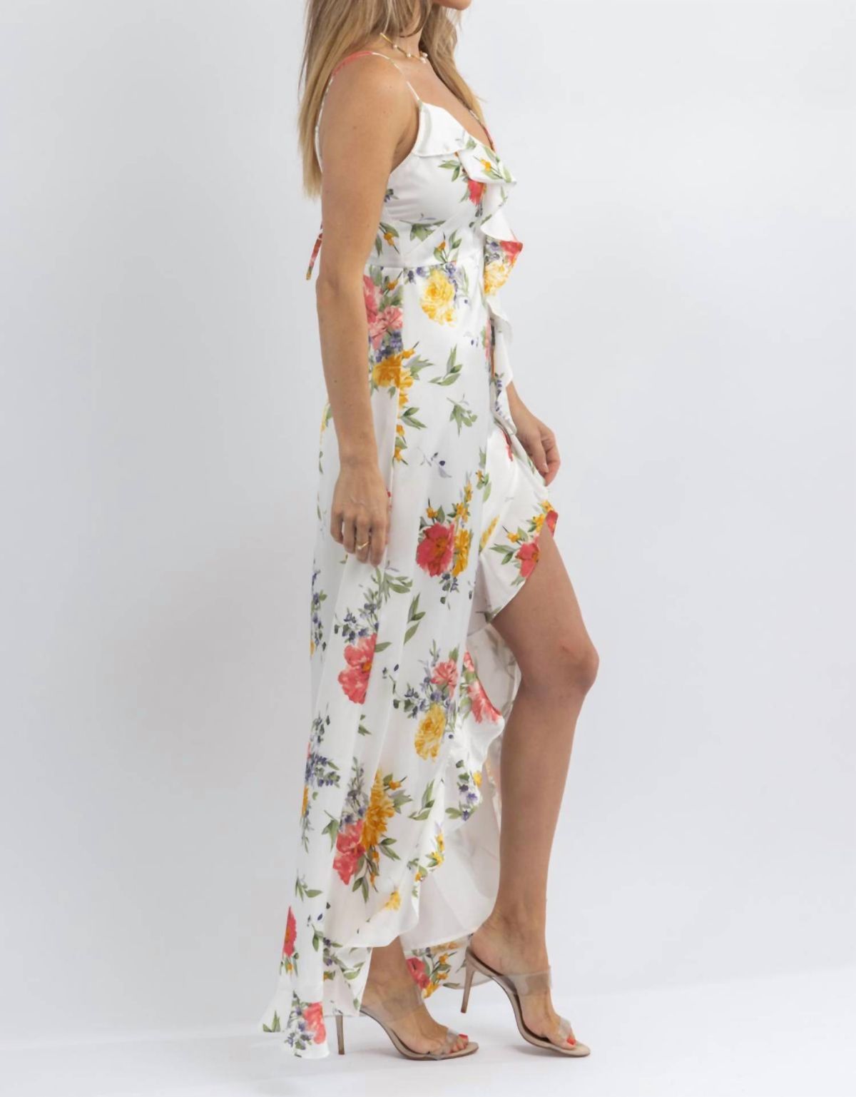 Style 1-2106750394-2696 DRESS FORUM Size L Floral White Side Slit Dress on Queenly