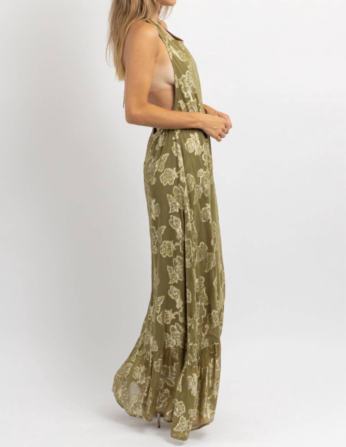 Style 1-2125475042-2696 DRESS FORUM Size L Halter Floral Green Floor Length Maxi on Queenly