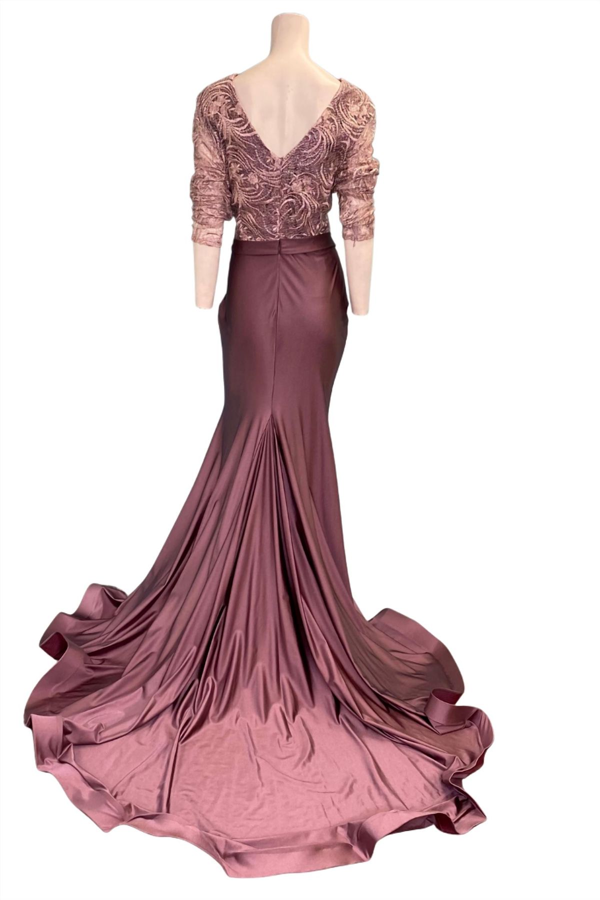 Style 1-2516350853-2696 JESSICA ANGEL Size L Bridesmaid Long Sleeve Lace Purple Mermaid Dress on Queenly