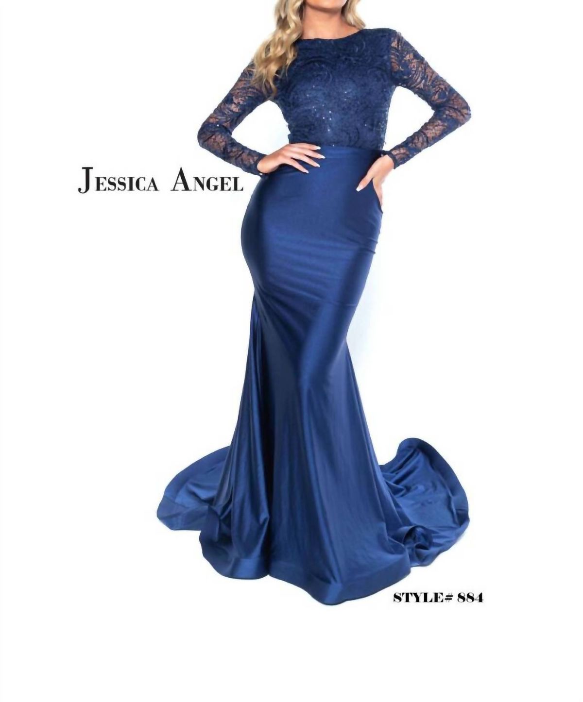 Style 1-2516350853-2696 JESSICA ANGEL Size L Bridesmaid Long Sleeve Lace Purple Mermaid Dress on Queenly