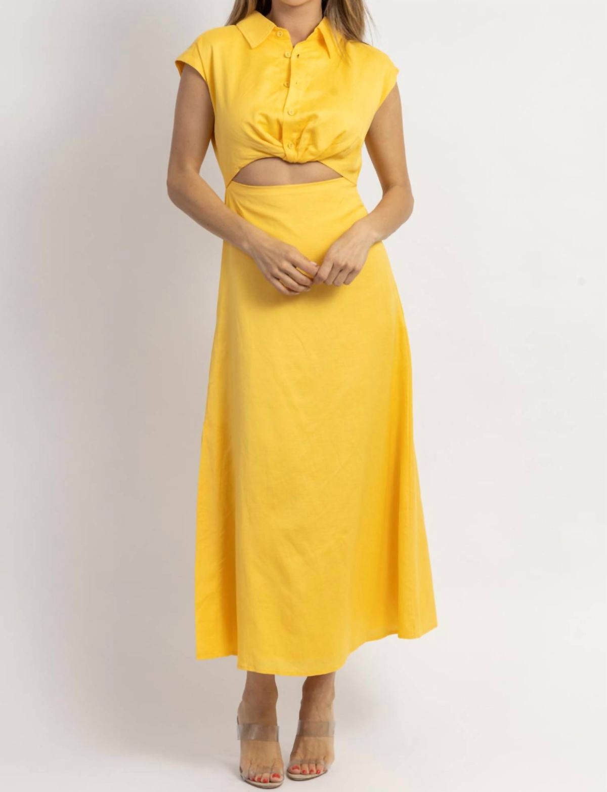 Style 1-3689907060-2696 Aaron & Amber Size L High Neck Yellow Cocktail Dress on Queenly