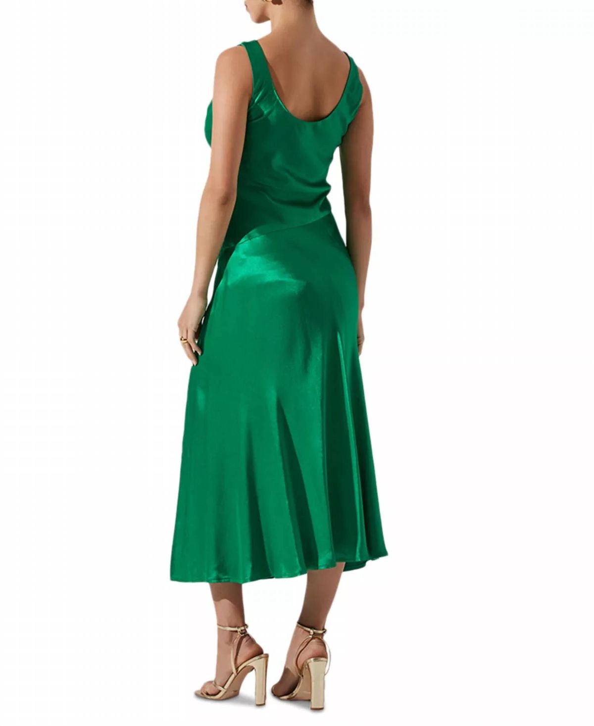 Style 1-3711042979-3011 ASTR Size M Satin Green Side Slit Dress on Queenly