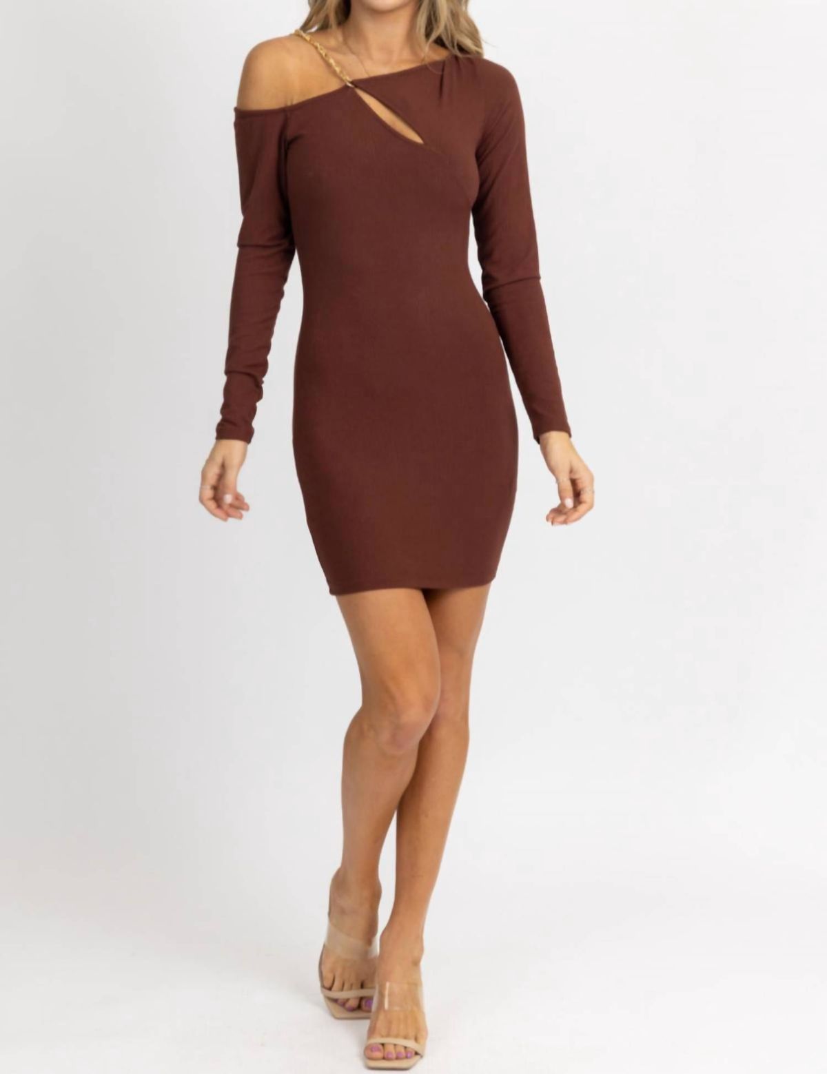 Style 1-378323770-2696 ENDLESS BLU. Size L Long Sleeve Brown Cocktail Dress on Queenly