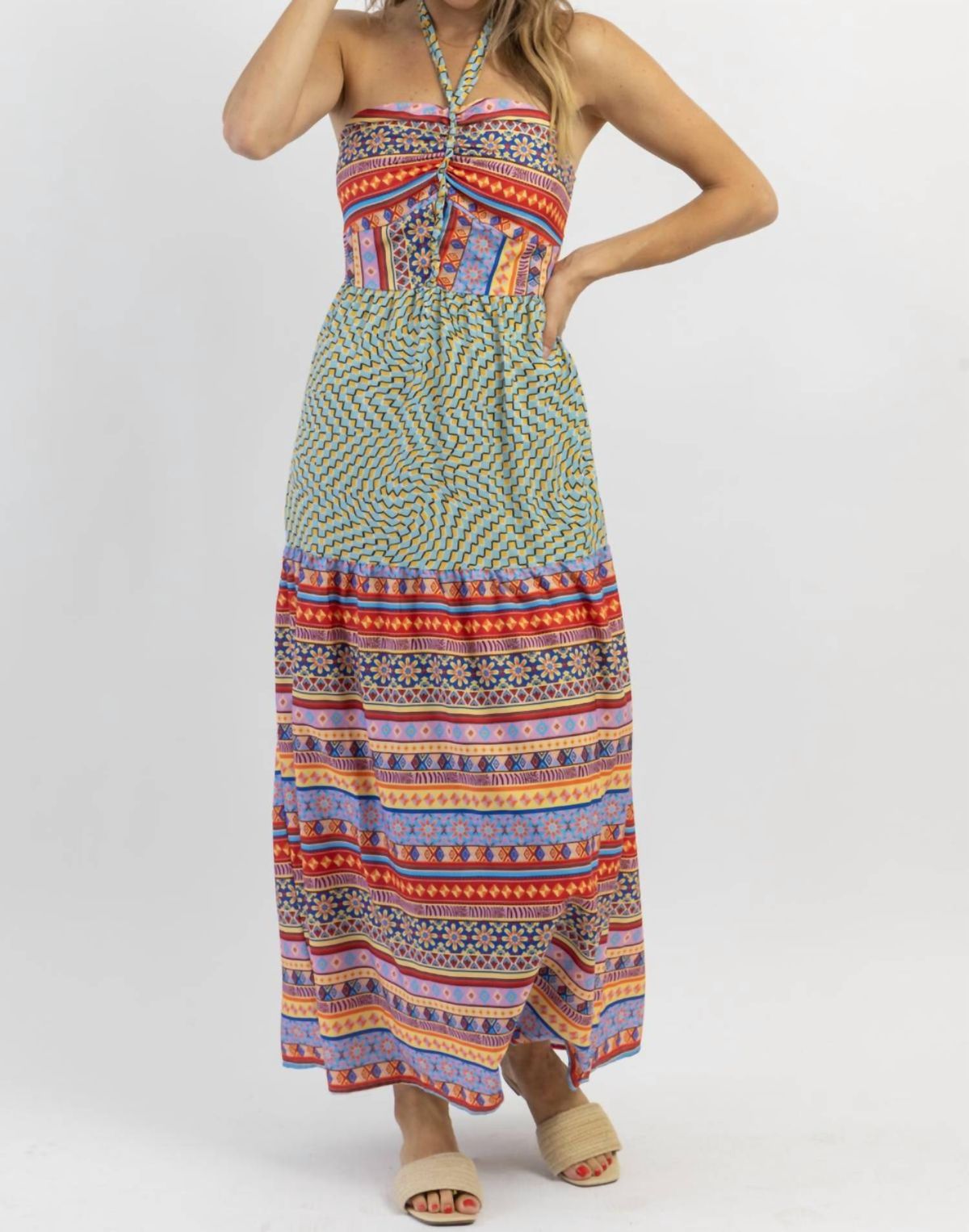 Style 1-3792716672-2696 DAVI & DANI Size L Halter Multicolor Floor Length Maxi on Queenly