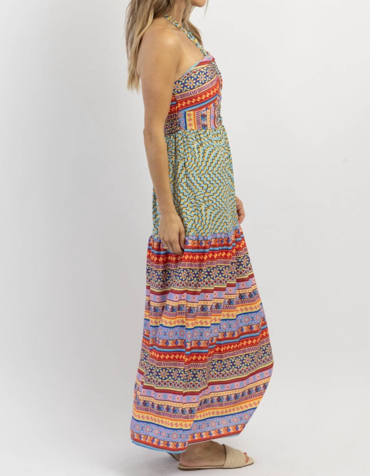 Style 1-3792716672-2696 DAVI & DANI Size L Halter Multicolor Floor Length Maxi on Queenly