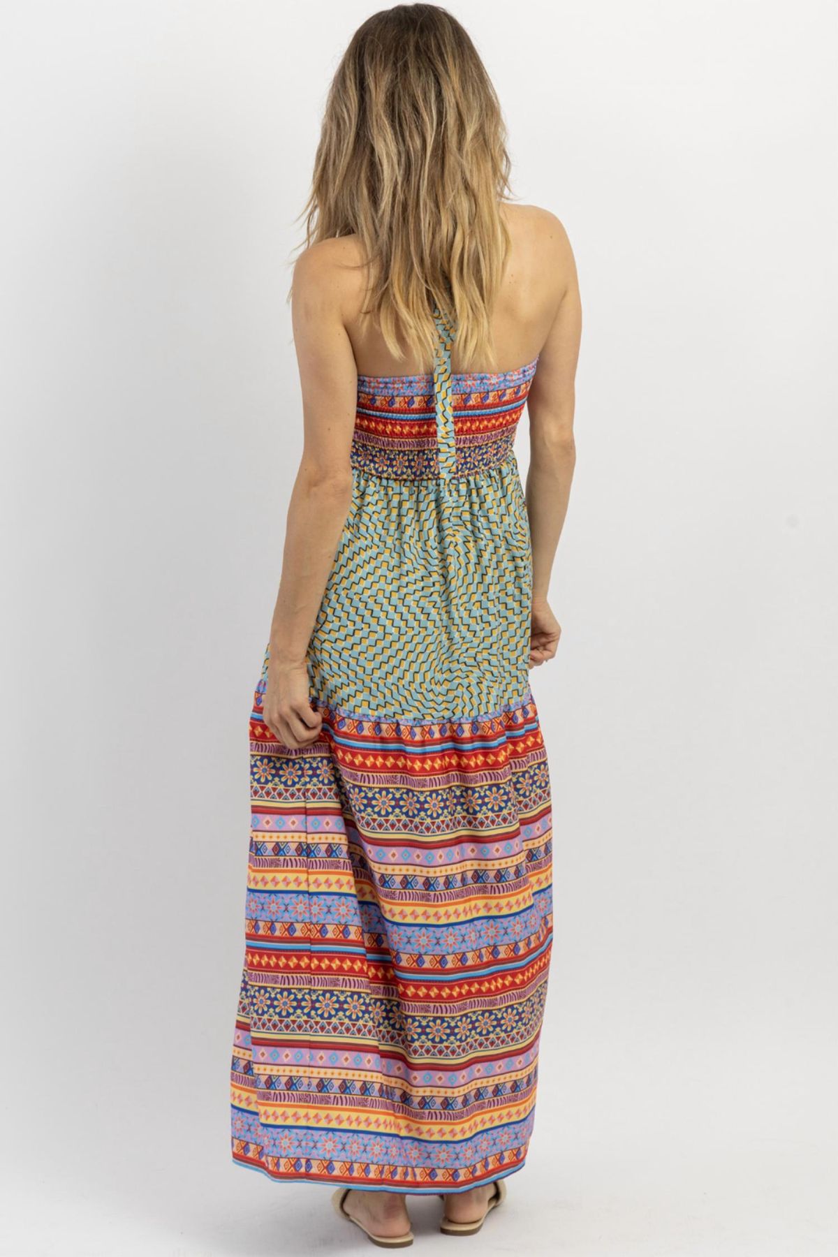 Style 1-3792716672-2696 DAVI & DANI Size L Halter Multicolor Floor Length Maxi on Queenly