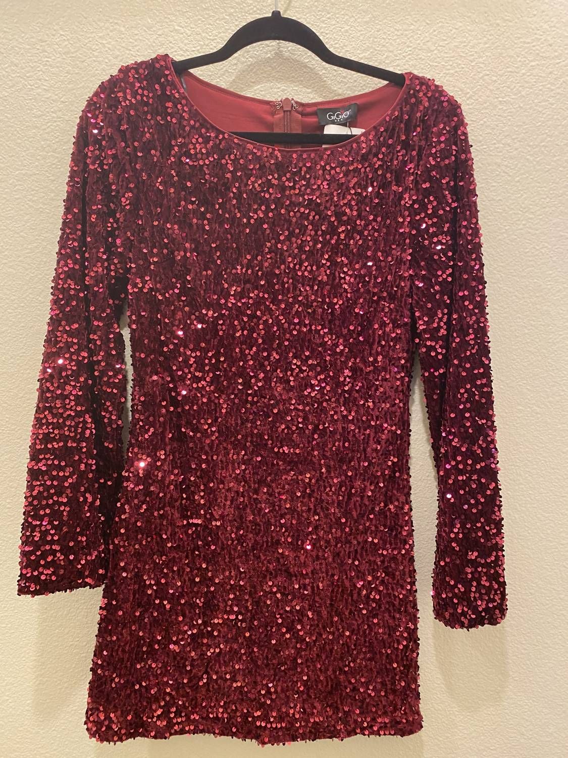 Style 1-4071633205-2901 GiGiO Size M Long Sleeve Burgundy Red Cocktail Dress on Queenly