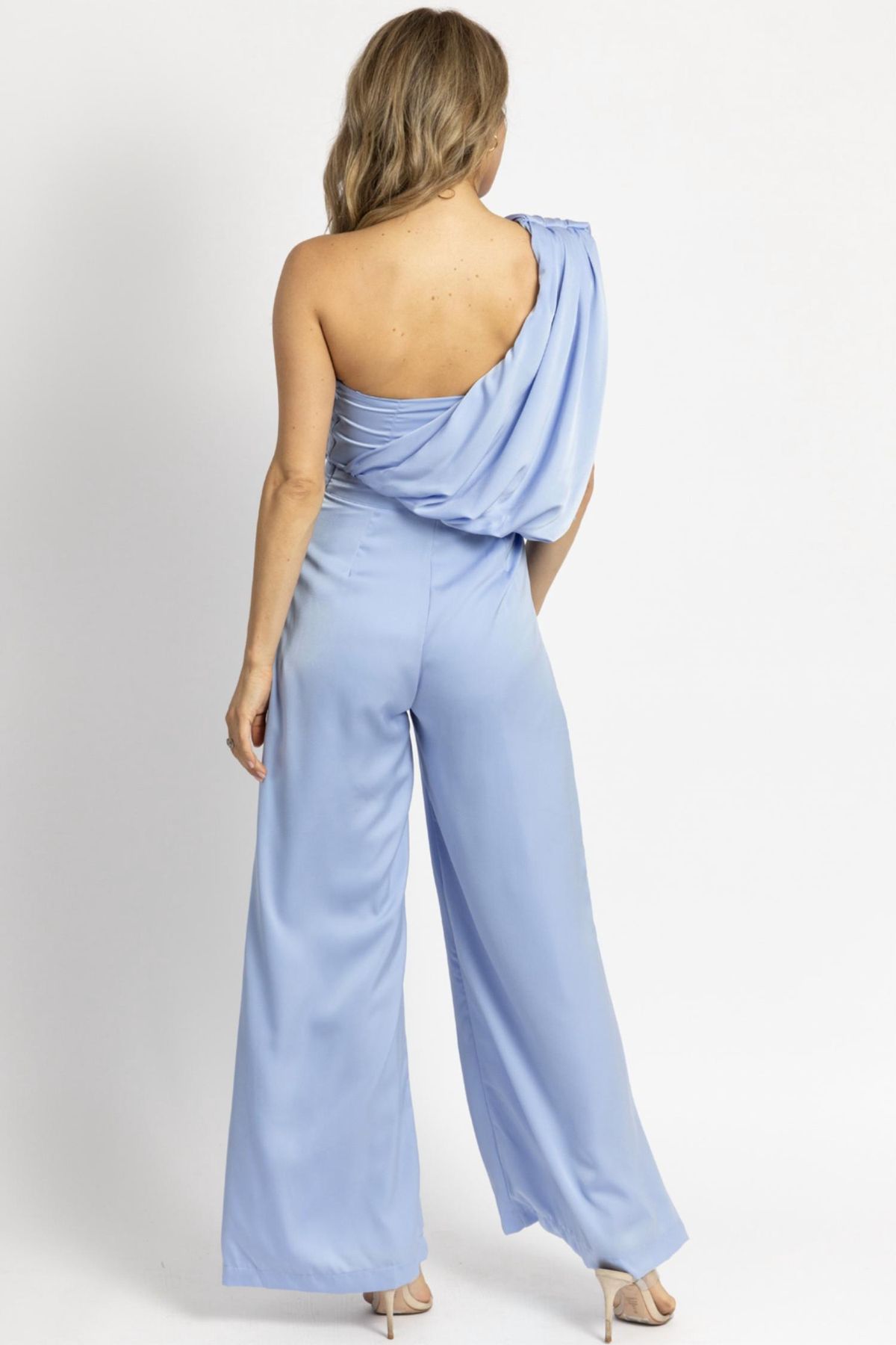 Style 1-4223292893-3236 DO+BE Size S One Shoulder Sequined Blue Formal Jumpsuit on Queenly