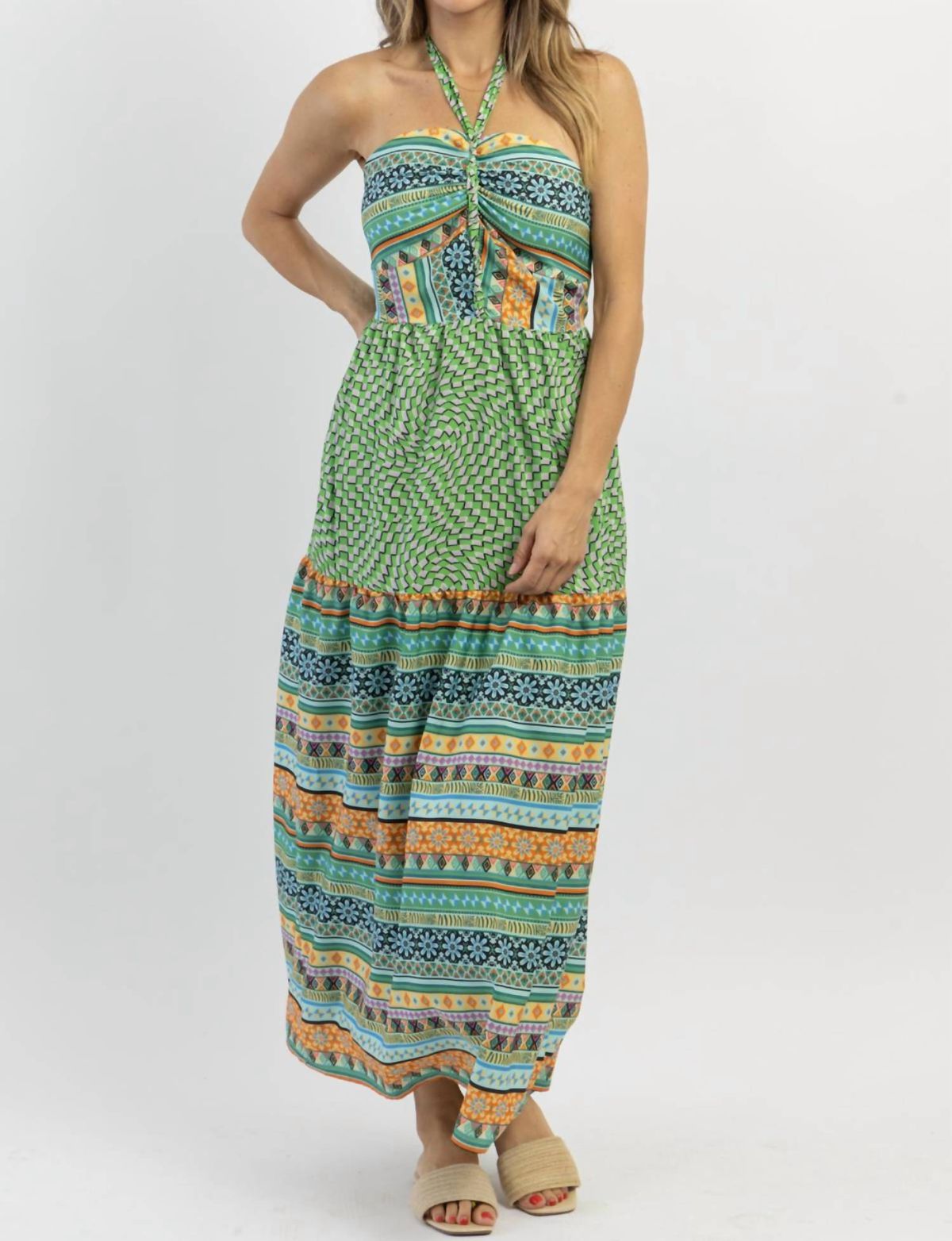 Style 1-991080746-2696 DAVI & DANI Size L Halter Multicolor Floor Length Maxi on Queenly