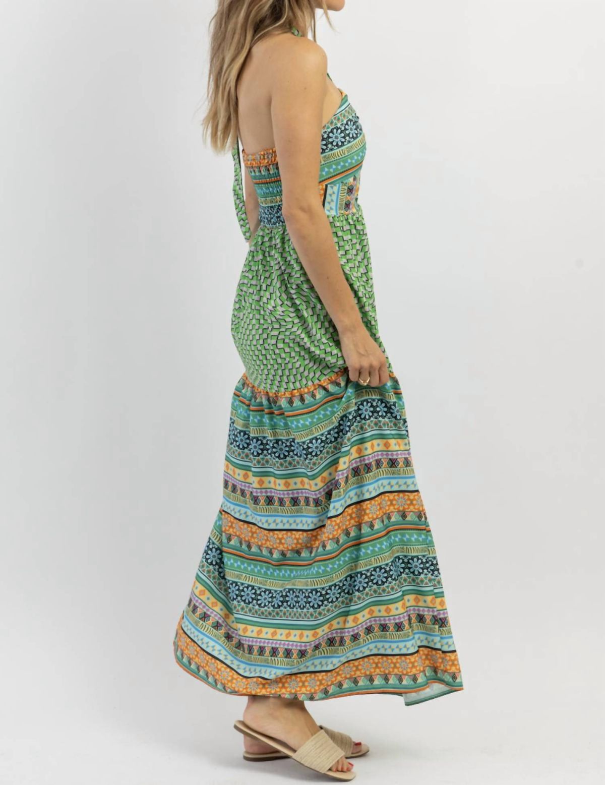 Style 1-991080746-2696 DAVI & DANI Size L Halter Multicolor Floor Length Maxi on Queenly