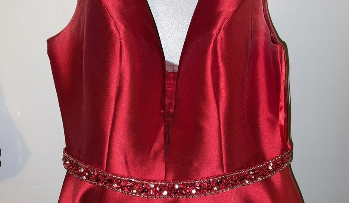 Plus Size 16 Prom Plunge Red Ball Gown on Queenly